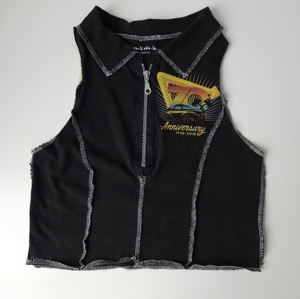 I Am Koko La Custom One Of A Kind In & Out Buger Zip Crop Collar Top